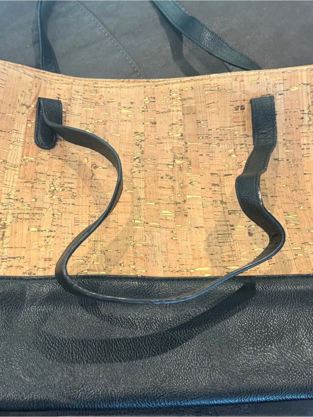 Black & Natural Cork Tote Bag with Leather Straps